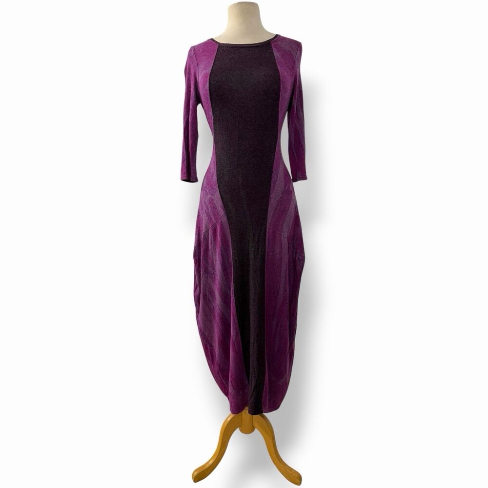 Art of Cloth Lagenlook Purple Avant Garde Asymmetrical Midi Cocoon Dress Small
